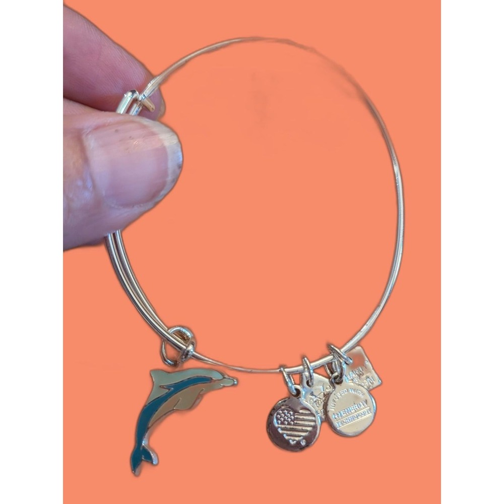 Alex and Ani Enamel Dolphin Silver Blue and Green RARE RETIRED Bangle/Bracelet